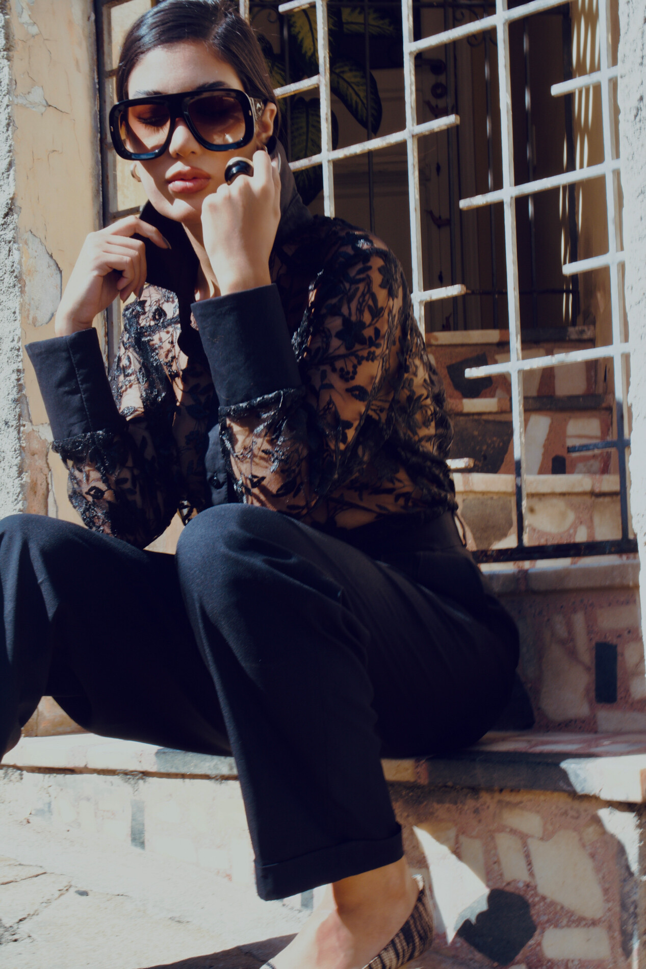 IMPÉRIO 1990 CAMISA DE RENDA BROCADA COM GOLA E PUNHOS CONTRASTANTES